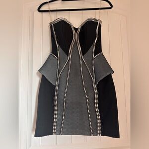 Sass and Bide Black and Gray Strapless Dress UK6